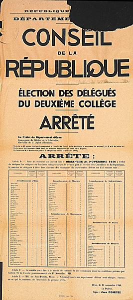 Département d'Oran. Conseil de la République. Elections des délégués du deuxième collège (...)