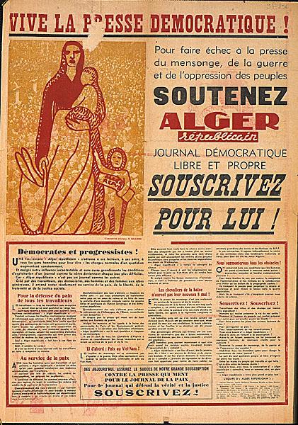 Vive la presse démocratique! (...) Soutenez Alger Républicain, journal démocratique, libre et propre . Souscrivez pour lui! (...)