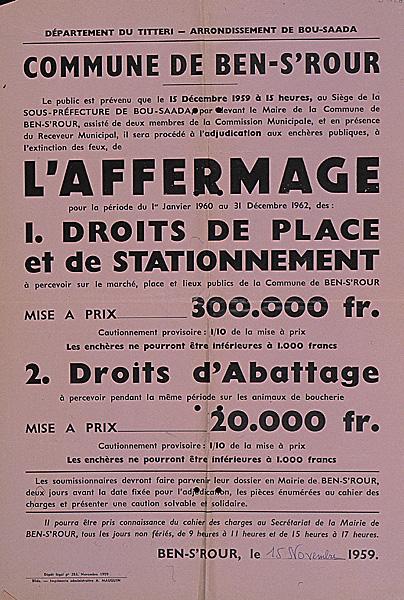 Commune de Ben-S'Rour. (') L'Affermage (...)