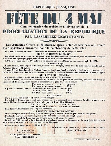 Fête du 4 mai commémorative du troisième anniversaire de la proclamation de la République par l'Assemblée constituante (')