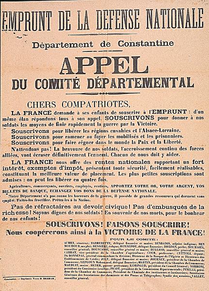 Emprunt de la défense nationale. Département de Constantine. Appel du comité départemental (...)