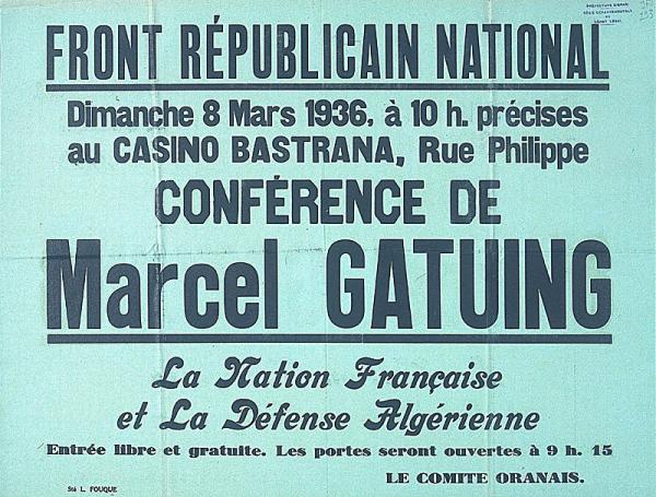 Front républicain national (...) conférence de Marcel Gatuing (...)