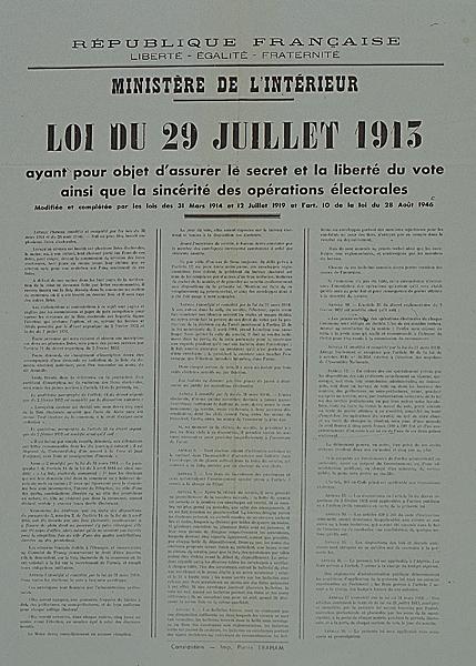 Ministère de l'Intérieur. Loi du 29 juillet 1913 ayant pour objet d'assurer le secret et la liberté du vote (...)