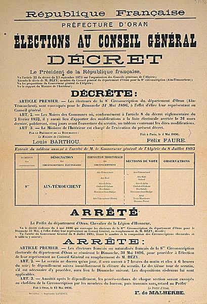 Préfecture d'Oran. Elections au conseil général (...)