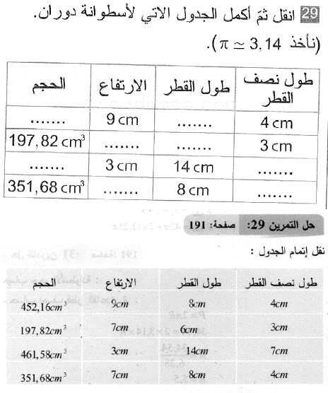 حل التمرين 29 صفحة 191 رياضيات السنة الثانية متوسط