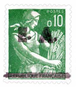 Timbres de France surchargés «EA» en procédé typographique (Timbre poste Algérie)