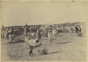 1891. Dans le Sahara (destruction des criquets) (Image de propagande coloniale)