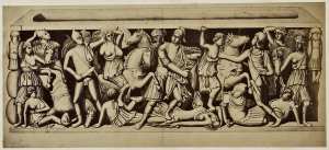 Sarcophage de marbre blanc trouvé aux environs de Souk-Harras (ancienne Thagaste, patrie de Saint-augustin) (Image de propagande coloniale)