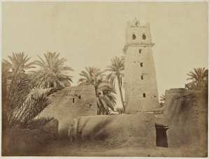 Sidi Mohamed Moussa, mosquée dans le village de Mecid (Vieux-Biskra) (Image de propagande coloniale)