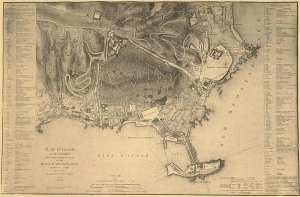 Carte d'Alger (1832) publiée sous la direction du lieutenant-général Pelet. En 1832, les rues Bab-Azoun, Bab-el-Oued, de la Marine étaient percées. Les places de Chartes et du gouvernemt sont faites. Les tournants Rovigo, la rampe Valée, les routes de la Bouzaréa, de l'hôpital du Dey sont tracées. (Image de propagande coloniale)