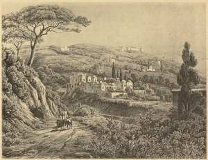 [Alger] Mustapha.Sacré-Coeur (Otth). Fort-L'Empereur, grande maison mauresque (pensionnat du Sacré-Coeur) et chemin de Mustapha-Superieur (Rue Michelet) (Image de propagande coloniale)