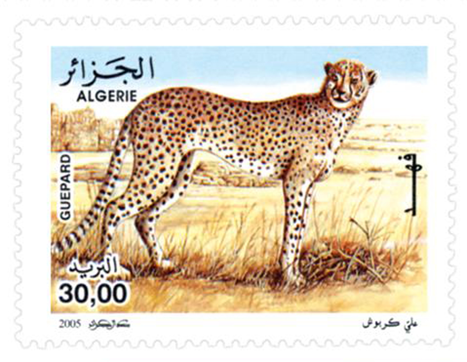 Guépard du Tassili (Timbre poste Algérie)