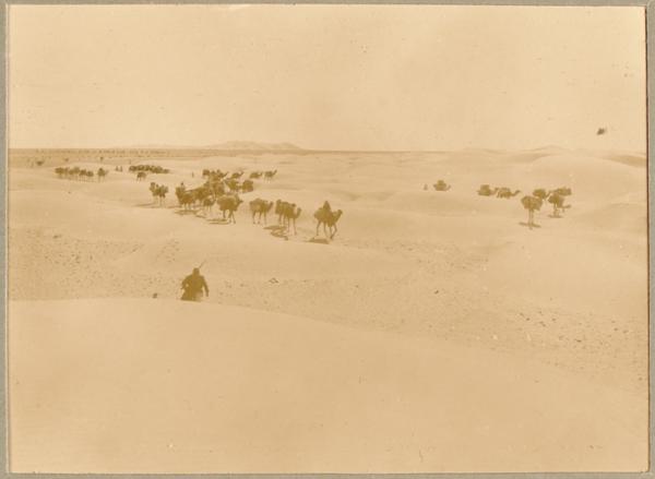Un convoi dans les dunes [colonne du Tidikelt'] (Image de propagande coloniale)
