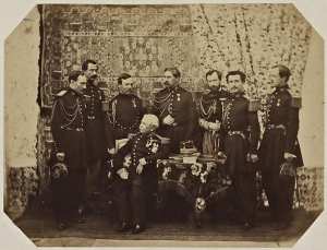 S.E.[Son Excellence] le maréchal comte Randon, gouverneur général de l'Algérie et son état-major (Image de propagande coloniale)