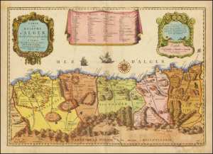 Carte du Royaume d'Alger par : Pierre duval, cartographe du Roi de France « Louis XIV », 1677