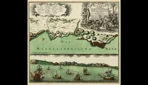 La ville fortifiée d'Oran avec son port sur la côte barbare.