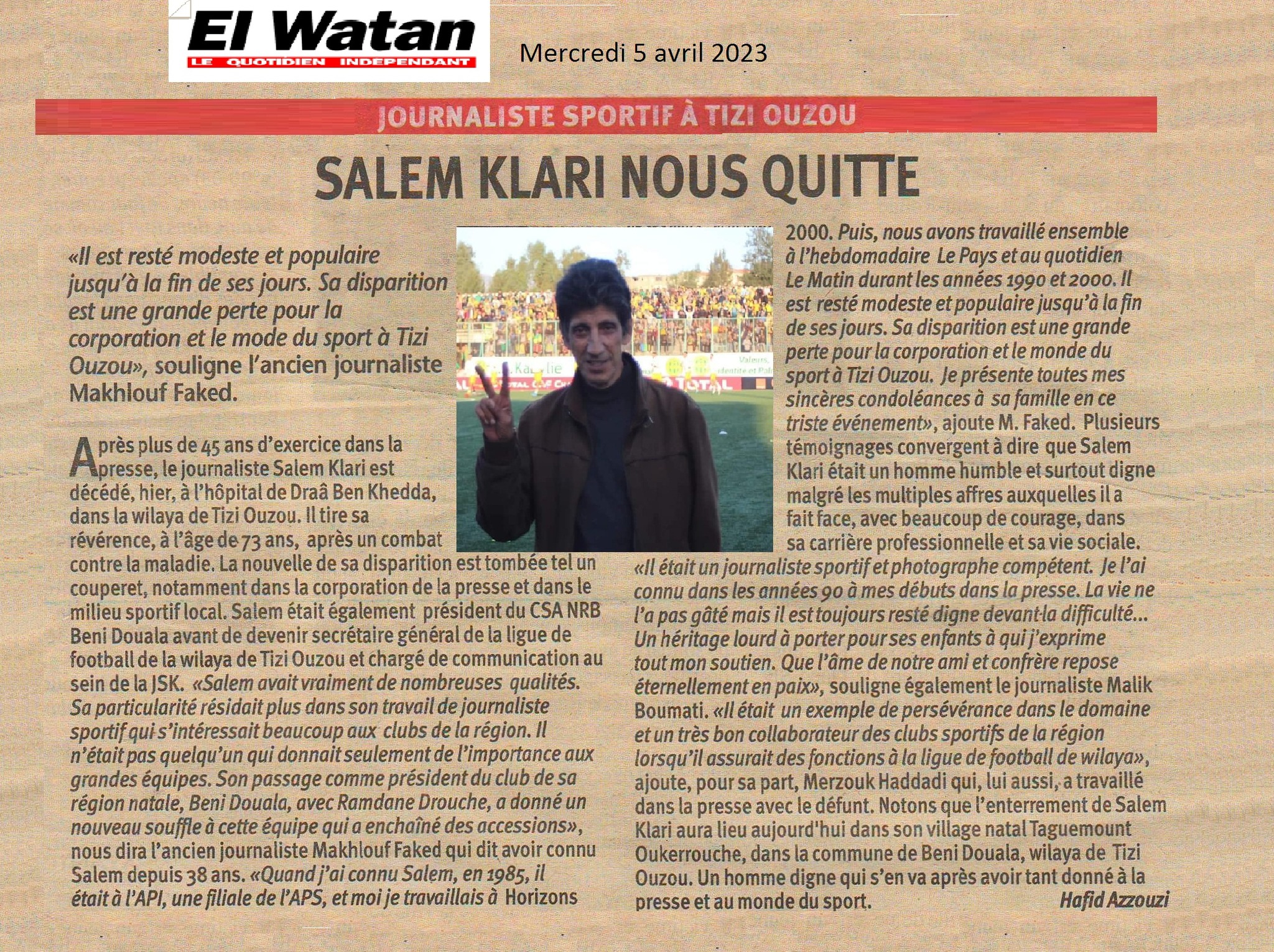 Le Journaliste Salem KLARI nous quitte