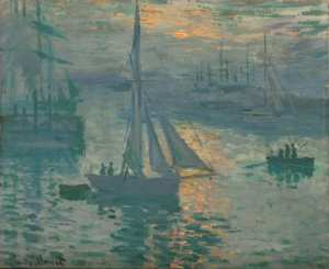 Claude Monet - Lever du soleil (Marine), 1872 ou 1873. Huile sur toile, 50,2 × 61 cm. (19 3/4 × 24 in.). Le J. Paul Getty Museum, Los Angeles, CA, États-Unis