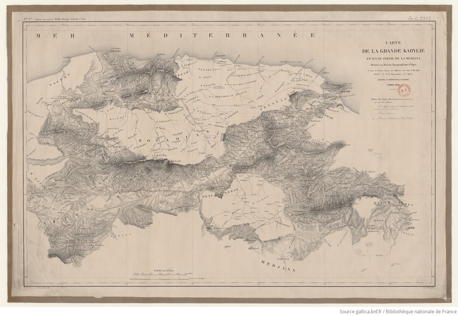 Carte de la Kabylie 1848 Bureau Topographique d’Alger