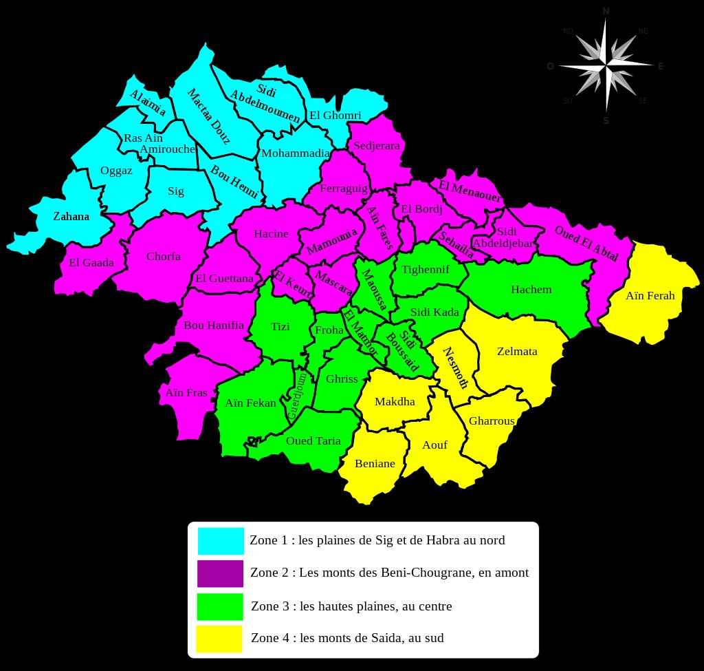 Carte de localisation de la plaine de Ghriss dans la wilaya de Mascara