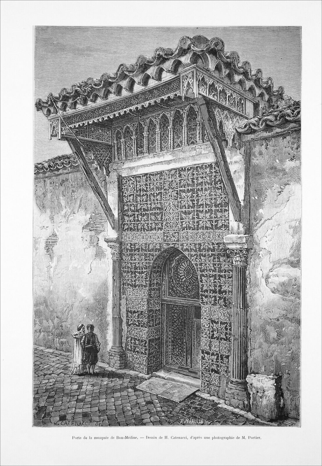 PORTE de la MOSQUÉE de SIDI BOUMEDIENE - Gravure 19e siècle