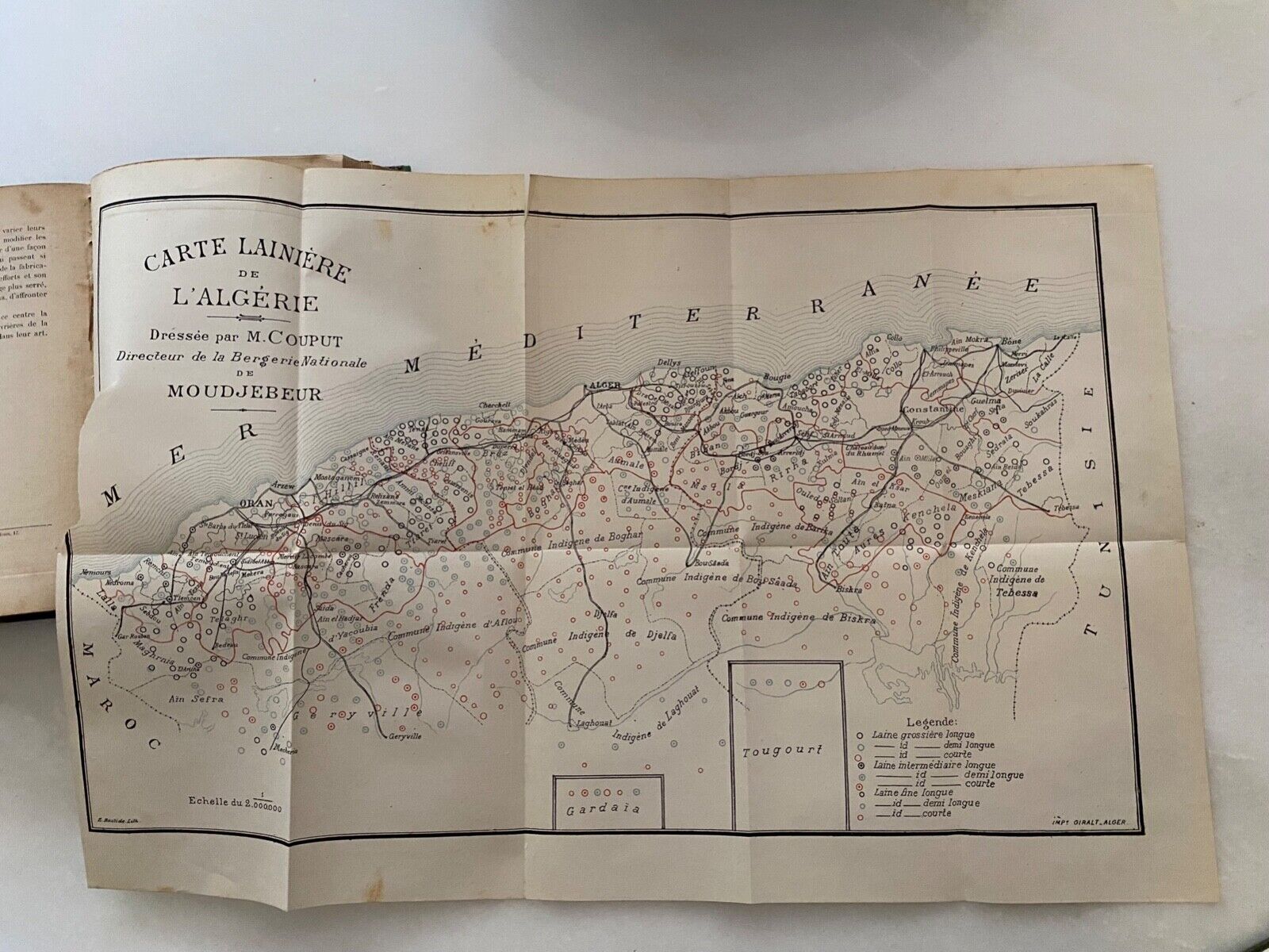 Carte lainière de l'Algérie en 1900