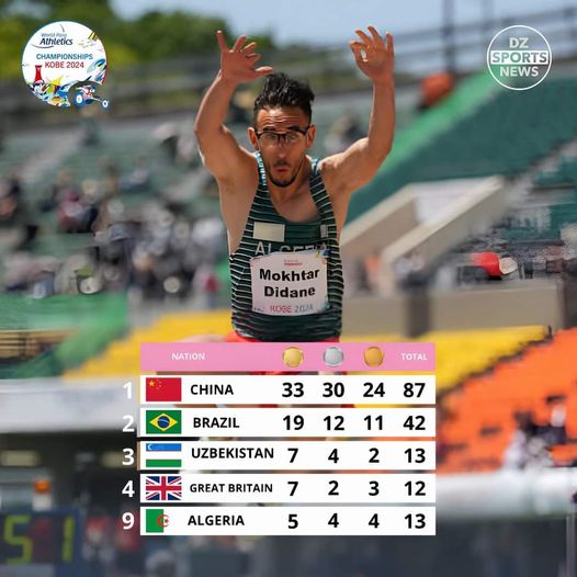 L'Algérie termine à la 9ème place avec  13 médailles