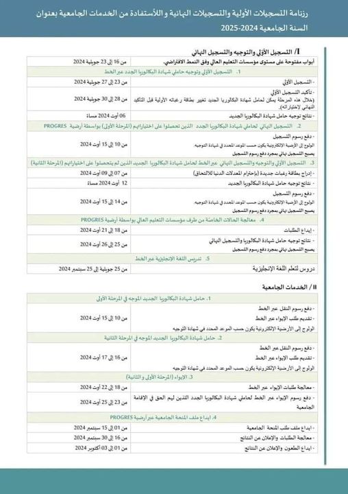 رزنامة التسجيلات الجامعية