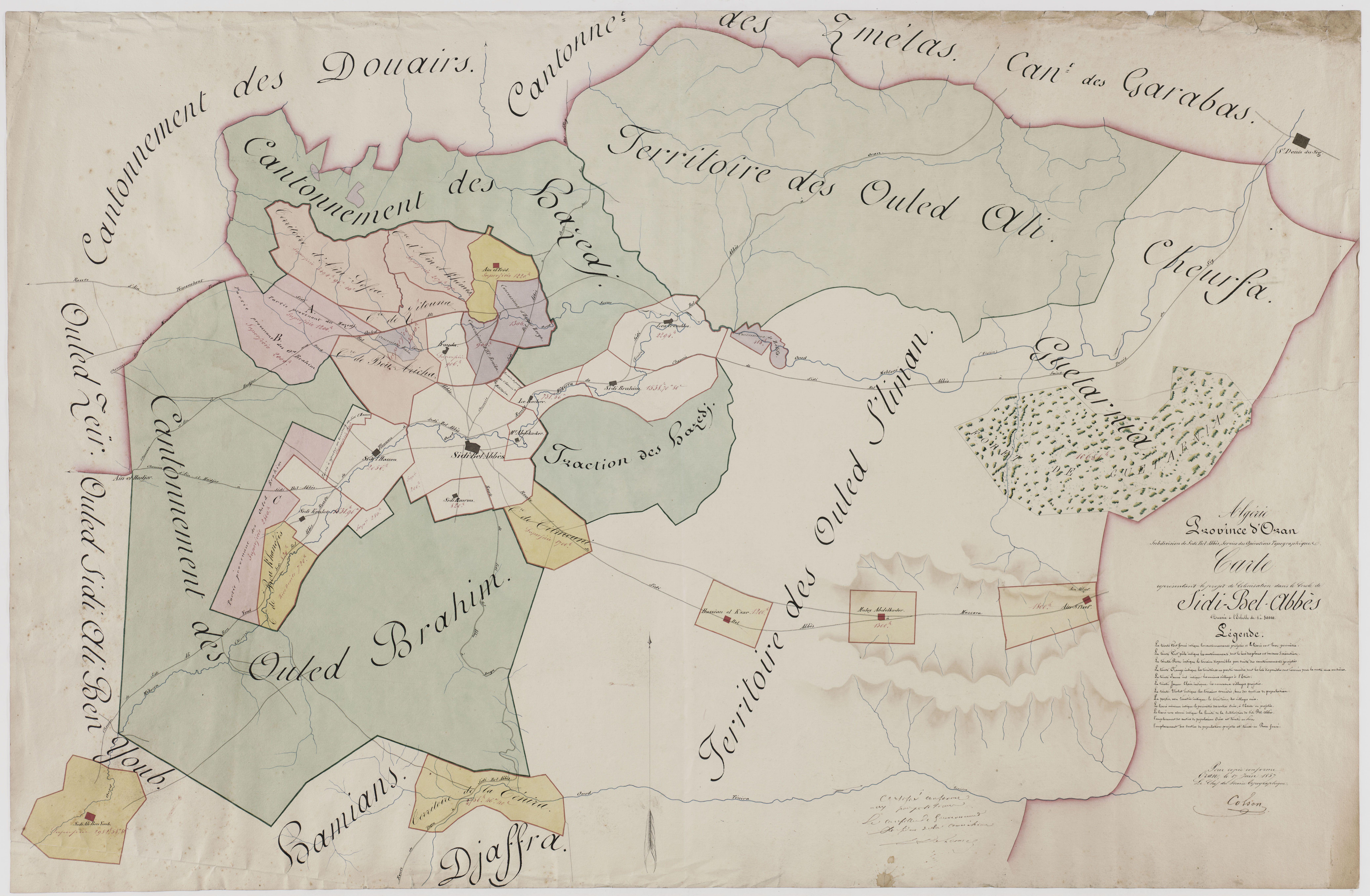 Carte représentant le projet de colonisation dans le cercle de Sidi bel Abbès