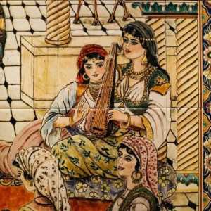 Femmes algériennes, dont une jouant de la musique.