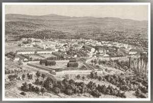 Image représente une vue panoramique de la ville de Tlemcen, en Algérie, datant du XIXe siècle.