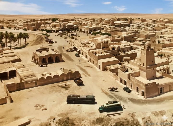 صورة علوية نادرة لسوق الوادي سابقا ، ويظهر على يمين الصورة جامع سيدي سالم.