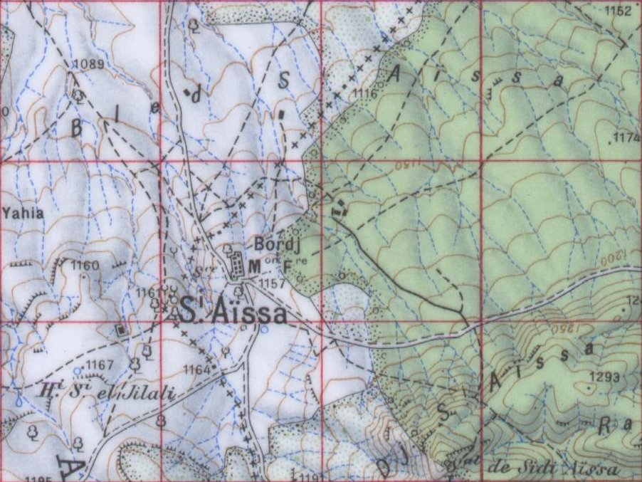 Carte Sidi Aissa (Cimetière, Mausolée, Matmoras, Bordj, Djbel, Douar) (Commune d'El Bouihi, Wilaya de Tlemcen)