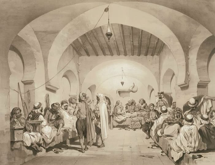 Café du Divan, Alger. gravé par Adolphe Jean-Baptiste Bayot Eugene Flandin