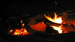At camp  the teapot and the fire
