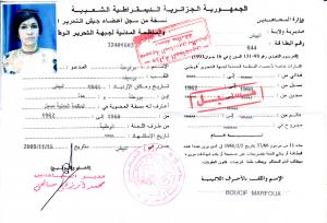 Attestation du  moudjahida Boucif Marfouà,membre de l'organisation civile du front de libération national mousabla