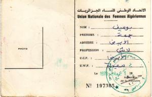 la carte militante u.n.f.a, en 1978 de hadja djemà boucif