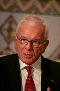 European Parliament President Hans-Gert Poettering speaks to the media