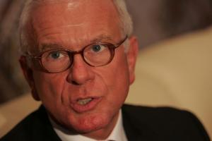 European Parliament President Hans-Gert Poettering speaks to the media