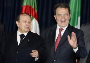 Italy's Prime Minister Romano Prodi (R) and Algeria's President