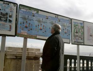An Algerian man looks at municipal electoral posters in