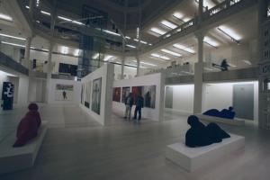 People look at art work at the new National