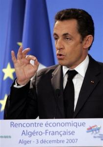 French President Nicolas Sarkozy makes a point as he