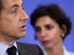 France's President Nicolas Sarkozy (L) and Justice Minister Rachida