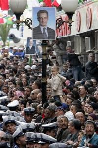 Crowds gather in the main street in Constantine, Algeria,