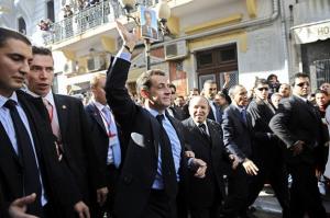 Algerian President Abdelaziz Bouteflika (C) and French President Nicolas