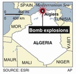 Map locates Algiers, Algeria where two bomb explosions were