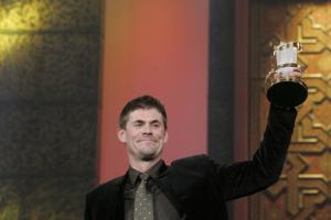 Finland's Tommy Kortela holds the golden star award for