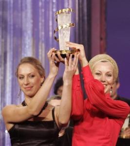 Estonian producer Katrin Kissa (R) and compatriot actress Tina