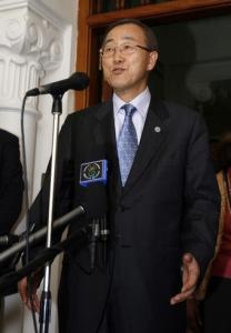 United Nation's Secretary General Ban Ki-moon answers journalists' questions